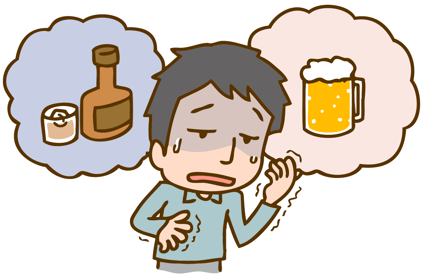 長期にわたる飲酒が原因のさまざまな臓器障害の併発が多い