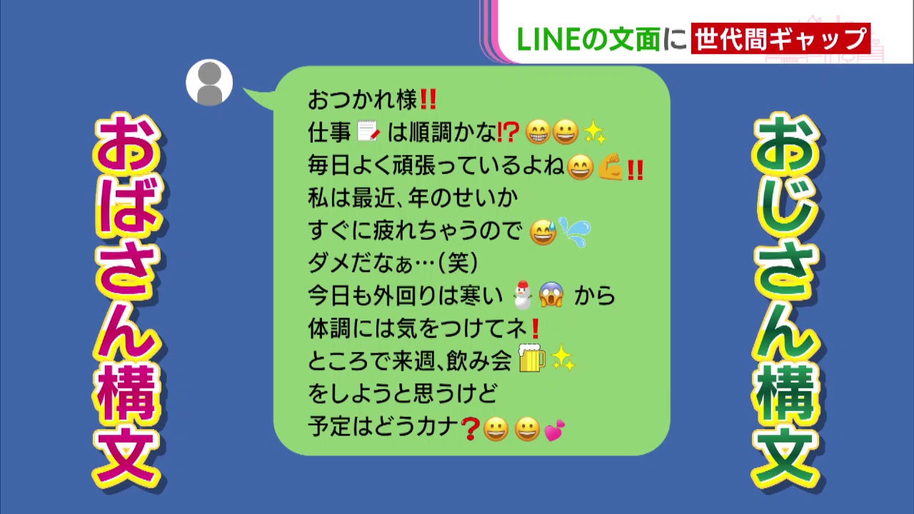 おじさん構文に女性らしさや可愛らしさを足したものが「おばさん構文」